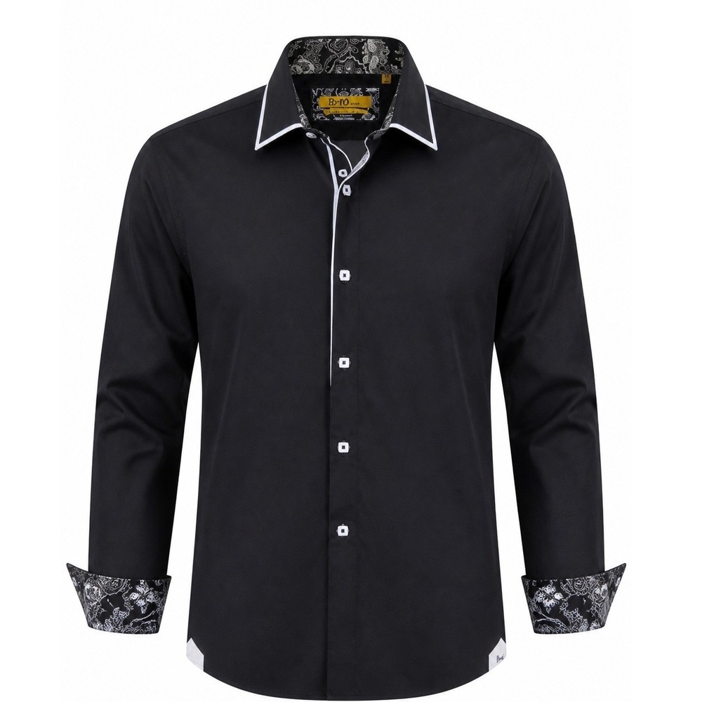 Brio Milano Dress Shirt Mens XL Black Contemporary Fit Paisley Contrast Cotton